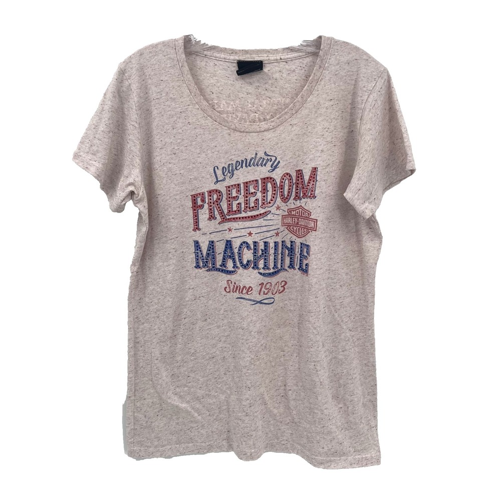 HARLEY DAVIDSON Women's XL* Beige LEGENDARY FREEDOM MACHINE T-Shirt Herman, ME